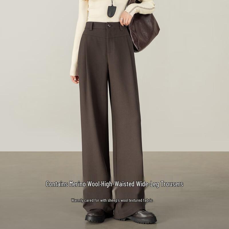 Women's Wool Blend High-Waist Pleated Wide-Leg Trousers