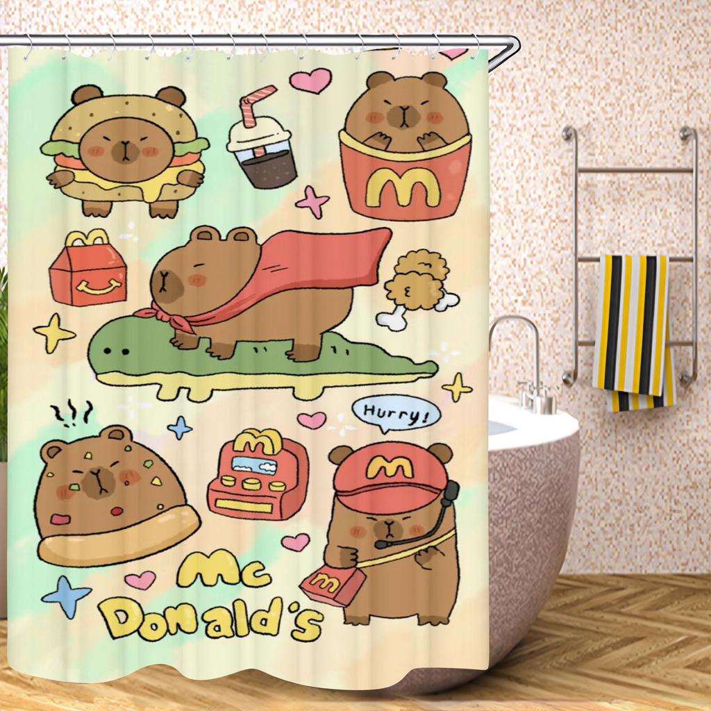 Capybara Badezimmervorhänge Zubehörsets Luxus Duschvorhang Bad & Artikel Niedlich Wasserdicht Lustig Anime Für Wohnzimmer