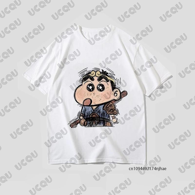 MINISO Cute Cartoon Crayon Shin-chan Print T-shirt For Men Summer Cotton Short Sleeve O-neck Tees Casual Fashion Oversized Tops