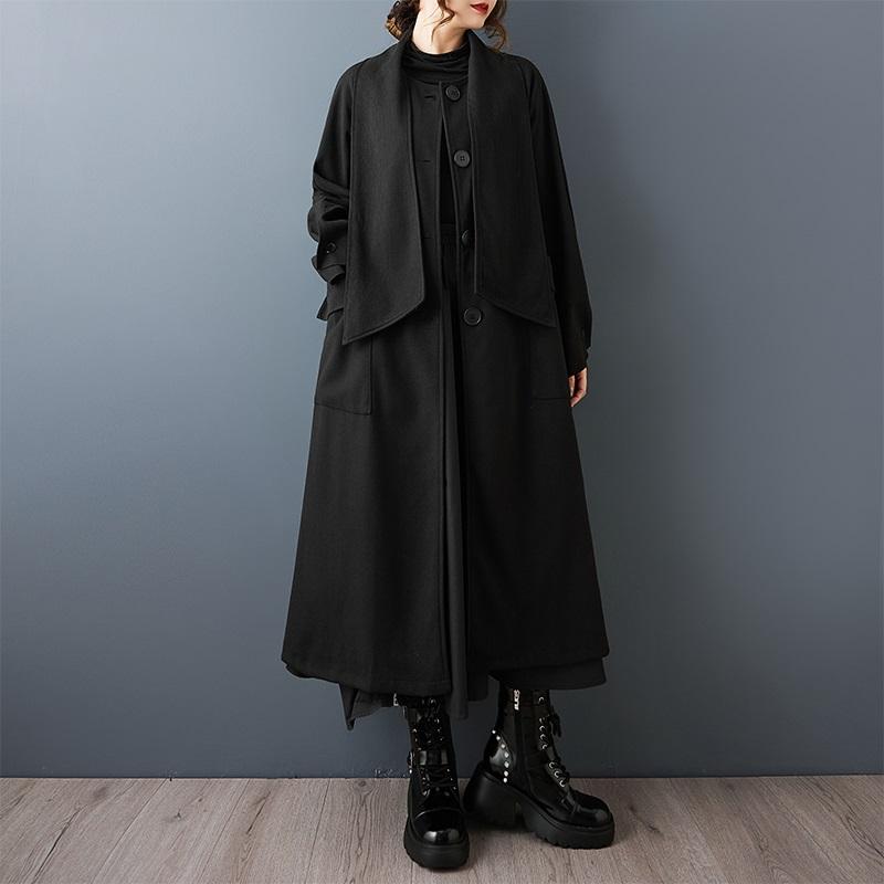

woolen oversized vintage casual loose long spring autumn winter coat for women jacket clothes Outerwear чёрный