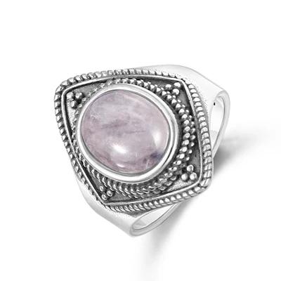 Romantic Vintage Fashion Ring With Oval Natural Pink Rose Quartz Wedding Party Engagement Anniversary Valentine s Day Gift 6