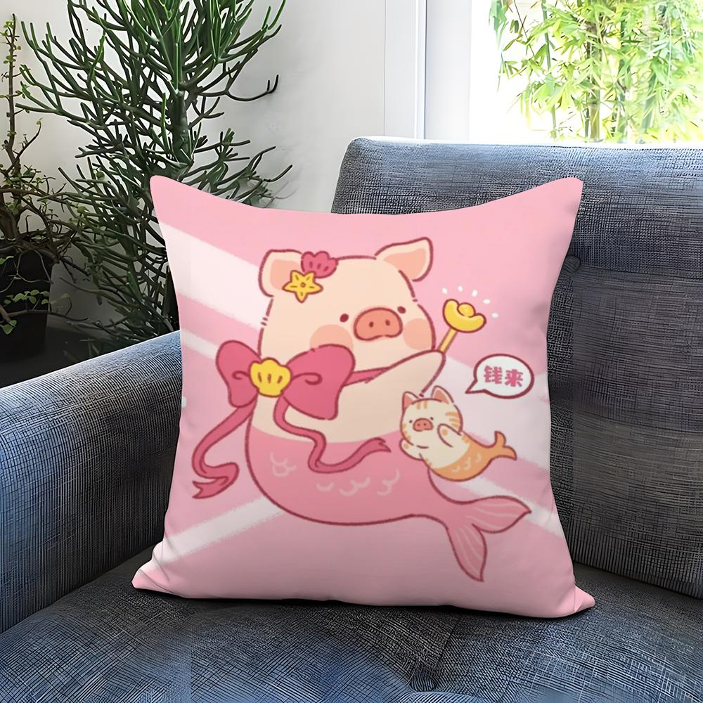 Cartoon Pig Pink L-Lulu Cushion Cover Comfortable Reversible Pillow Cover Ideal for Car Sofa Bedroom & Beyond