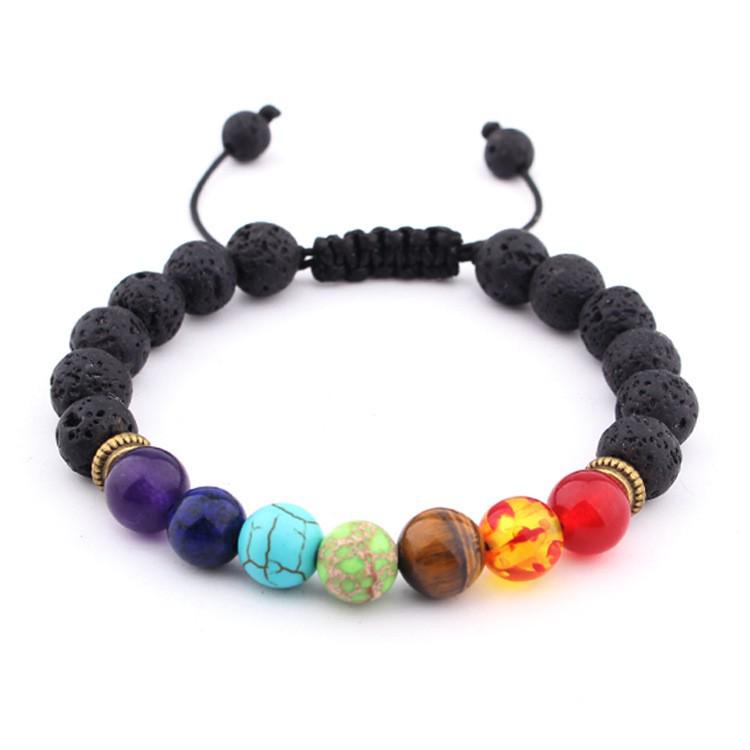 European & American Seven-Color Rainbow Duobao Yoga Bracelet with Alloy Bronze Wheel Accents
