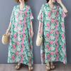 Summer Color Travel V-neck Retro Long Skirt Cotton Linen Dress
