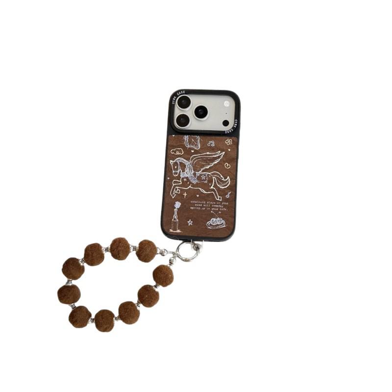 Premium Brown Velvet Angel Horse Case for iPhone 17, 16 Pro Max, 15, 14