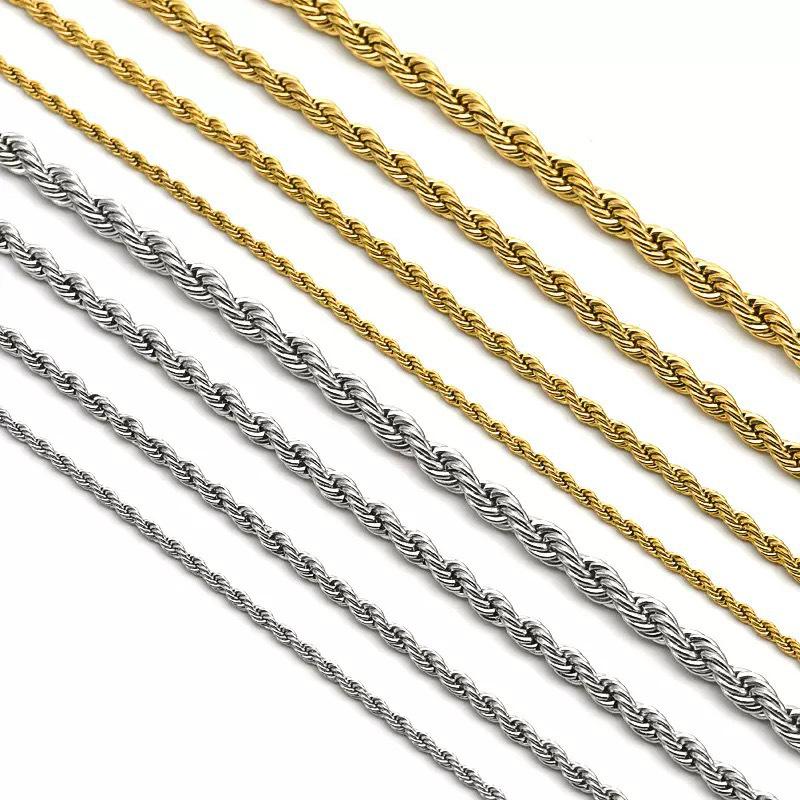 Non-Fading 316L Stainless Steel Rope Chain Necklace for Men & Unisex, Hip Hop Style
