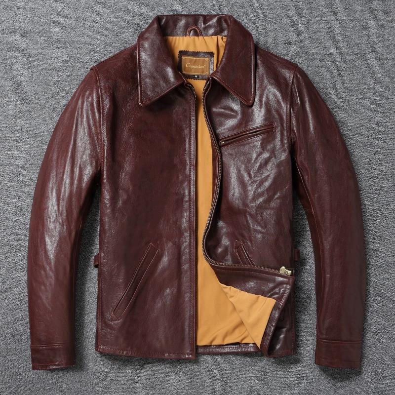 Chinese Size Classical 1930 Style Men Leather Jacket Uncoated Natural Goatskin Leather Soft Slim Spring Autumn