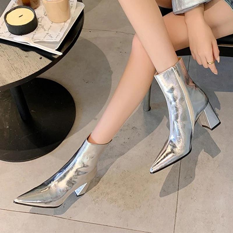 fashion High Heels Women Ankle Boots Sexy Pointed Toe Leather Shoes 2024 Trend Luxury Snow Boots Pumps Winter Chelsea Boots Mujer Shoes