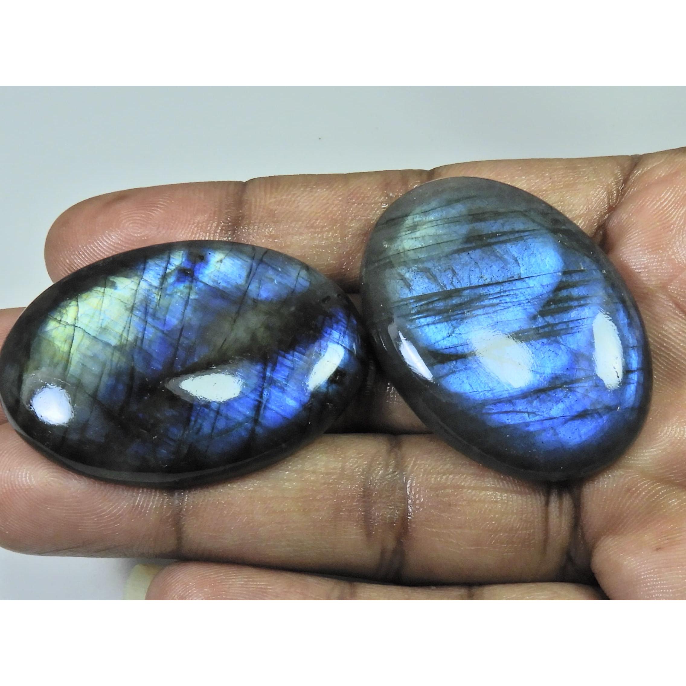 43-44 MM Natural Labradorite Multi Oval Cabochon Loose Gemstone 2 Pcs Lot D-215