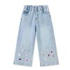 ASK JUNIOR Girls' Retro Washed Embroidered Denim Pants