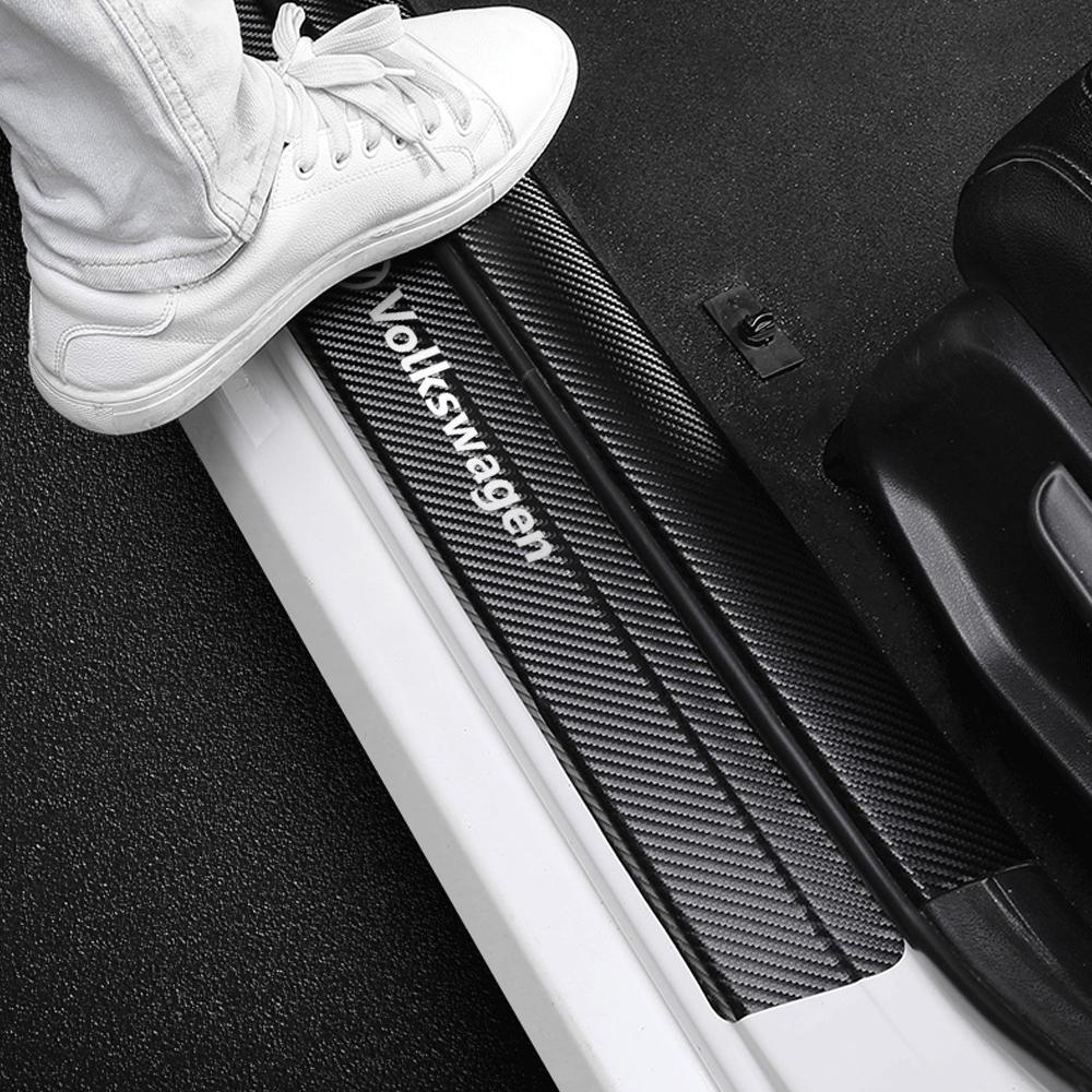 4Pcs Car Door Carbon Fiber Sill Scuff Plate Decoration Sticker For Volkswagen GTI Golf Caddy Passat CC Lavida Sagitar Scirocco CWT1