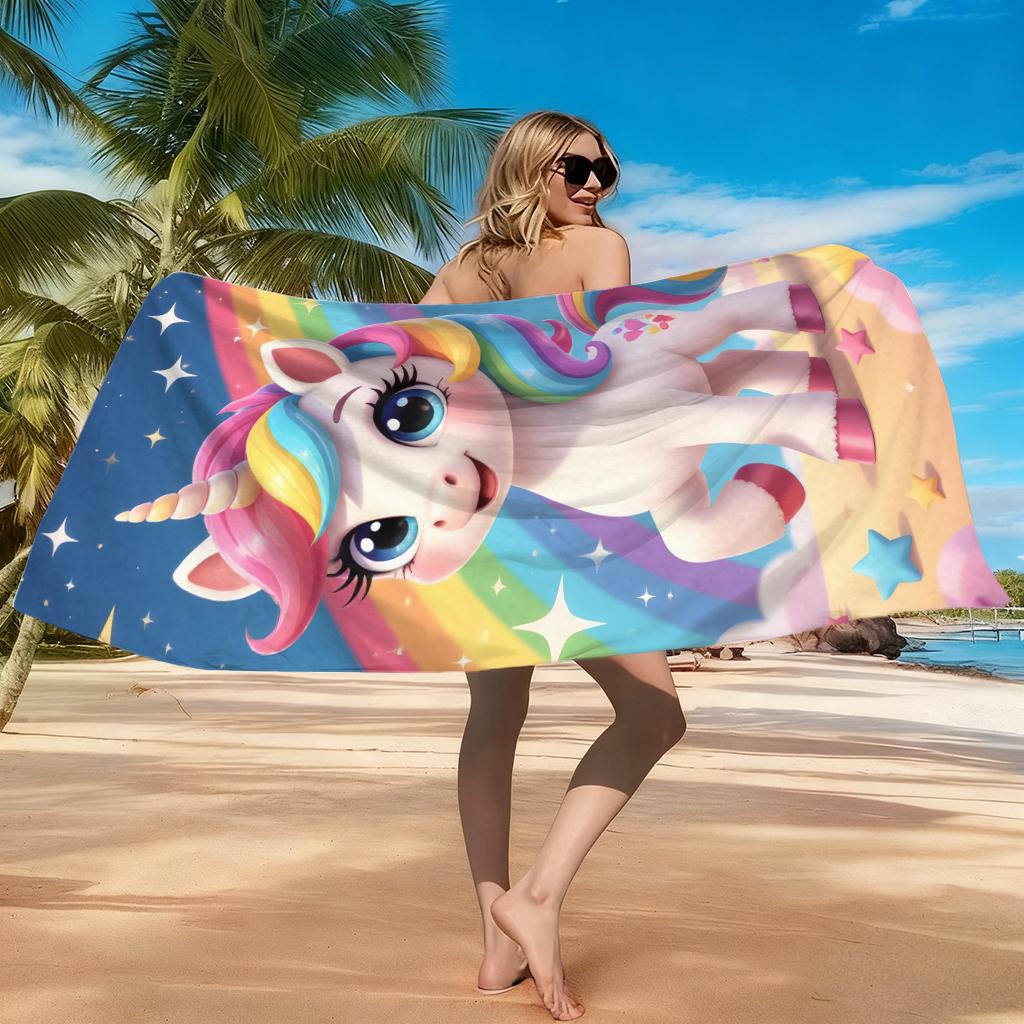 1pc Cute Rainbow Unicorn Beach Towel Pink Bow Design Super Absorbent Suitable for Beach Vacation Pool Summer Gift for Friends