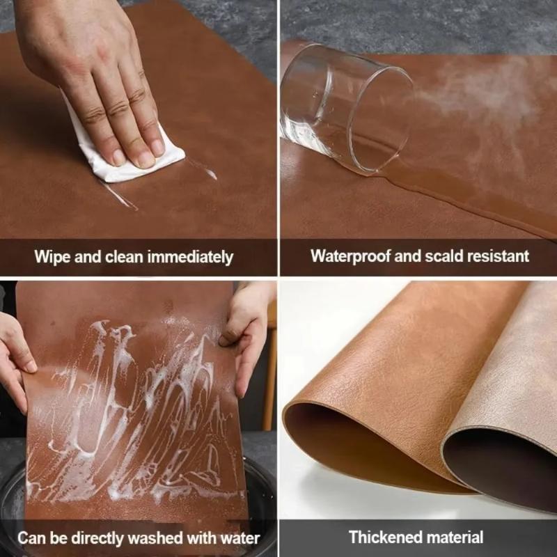 Double-Sided Anti-Slip Placemat - PU Thermal Insulation Table Mat with Water Droplet Pattern and Leather-Like Design