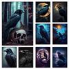 Gothic Home Decor Dark Academy Skull Raven Poster Print For Living Room Horror Art Crow And Full Moon Canvas Painting Wall Art