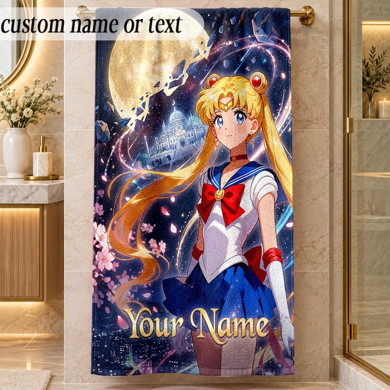 Beach TowelSailor Moon Custom Name Text Personalized Soft Towel for Beach Pool Indoor Home Decor Gift