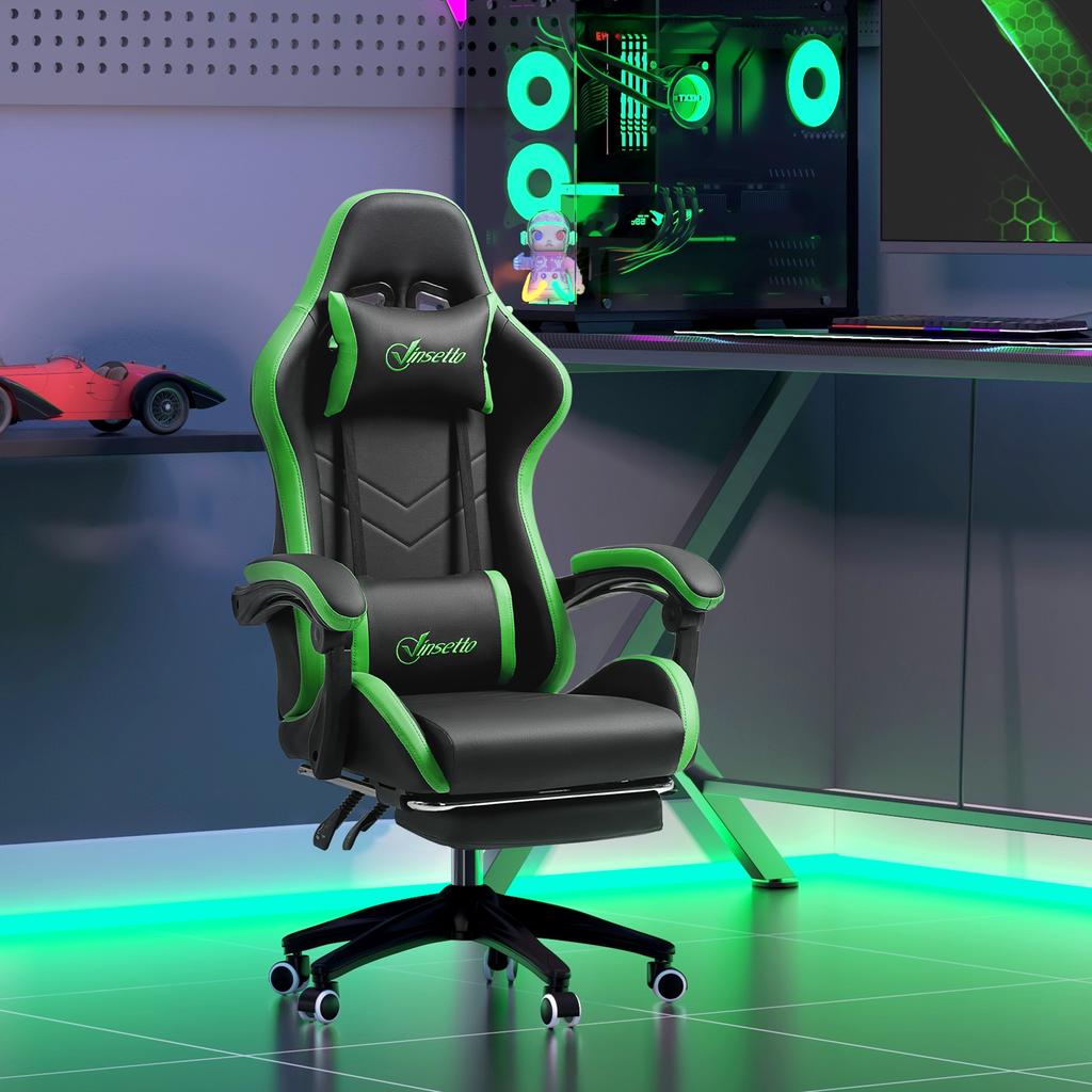 Gaming Chair with Adjustable Height and Reclining Backrest, 65x65x121-129 Cm, Black and Green