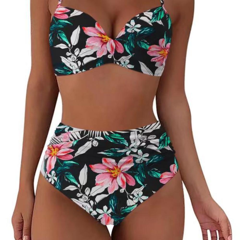 Bikini-Badeanzug mit hoher Taille für Damen, Bademode, gepolstert, Push-Up, gerüschter Badeanzug, Bikini-Set für Damen