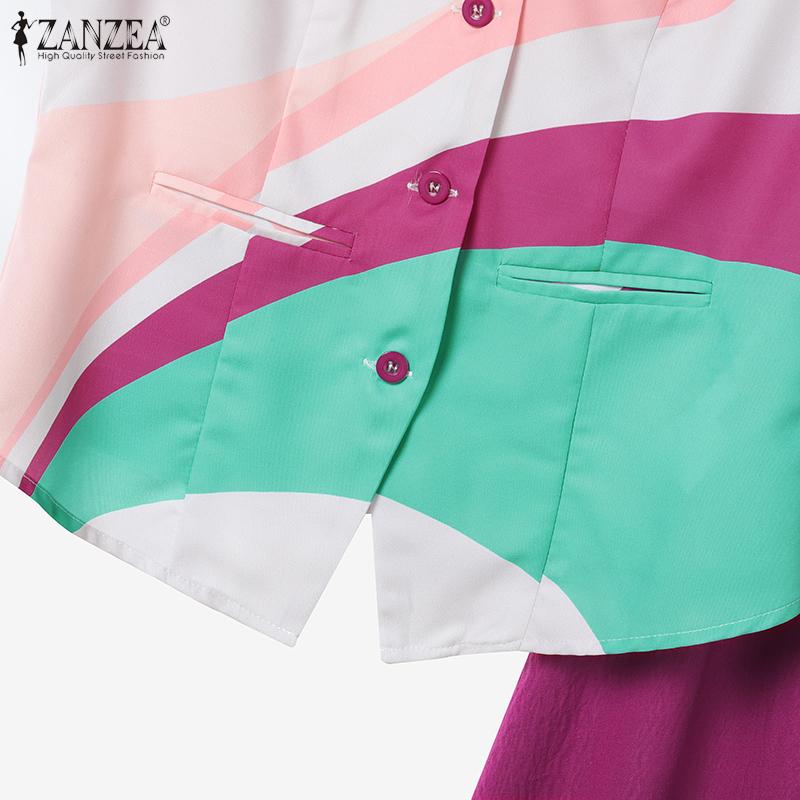 ZANZEA Maiouri fără mâneci cu imprimeu pentru femei și fuste Seturi de costume din două piese de vară