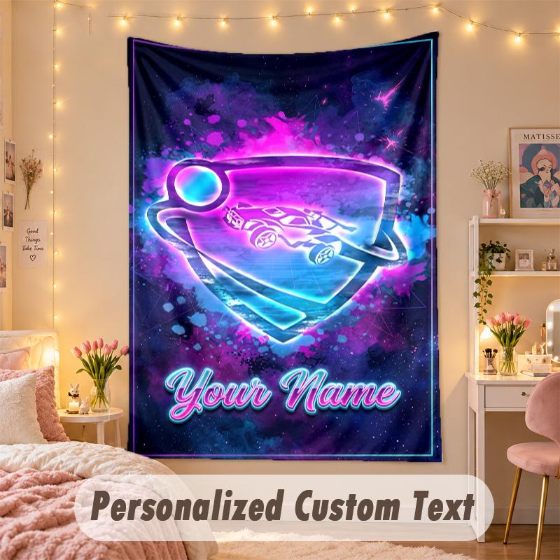 Arazzo Personalizzato su Misura, Stampa Rocket League Testo con Nome Personalizzato Arte da Parete da Appendere per Camera da Letto