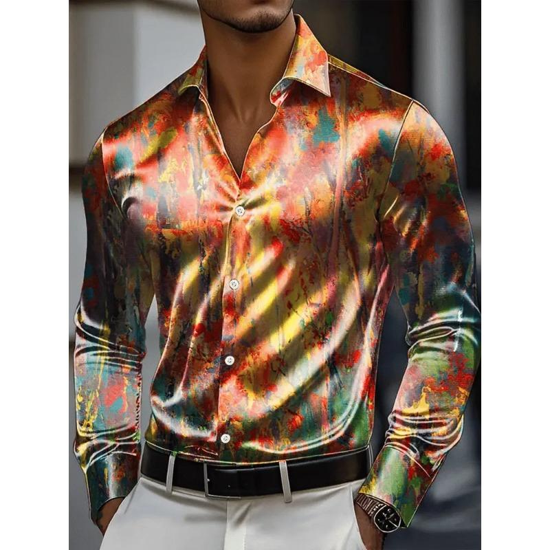 Men's Shirt 3D Vintage Chain Print Polyester Fabric Outdoor Street Long Sleeve Button Clothing Fashion Street Style Design