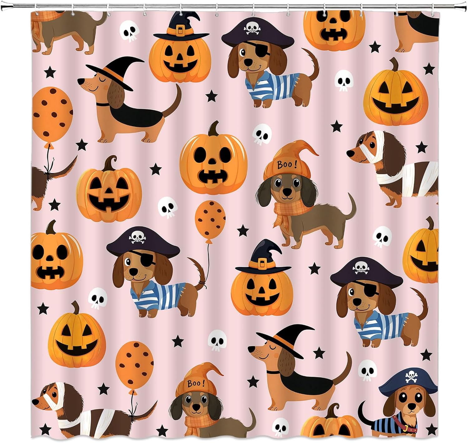 

Funny Halloween Shower Curtain Cartoon Cute Dog Spooky Pumpkin Scary Skull Stars Witchy Happy Holiday Fabric Bathroom Decor W60H190(CM)-1 Pcs