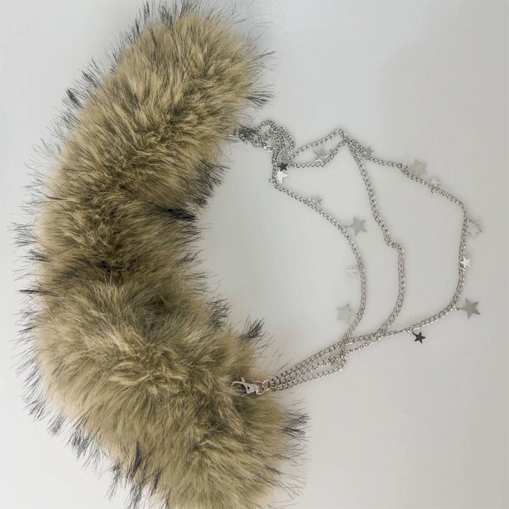 

Shiny Plush Patchwork Belt Faux Fur Jeans Belt Fashion Y2K Belt for Women C