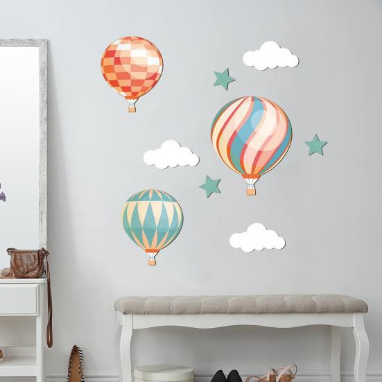Yousheng 9 Pcs Hot Air Balloon Wall Decor with Clouds Stars Boho Wooden Nursery Wall Art Sign for Living Room Kids Bedroom Hallway Playroom Classroom