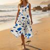 Women's Casual Sleeveless Floral Print Dress Round Neck Irregular Hem Mid-Length Dress Lightweight Summer Dress