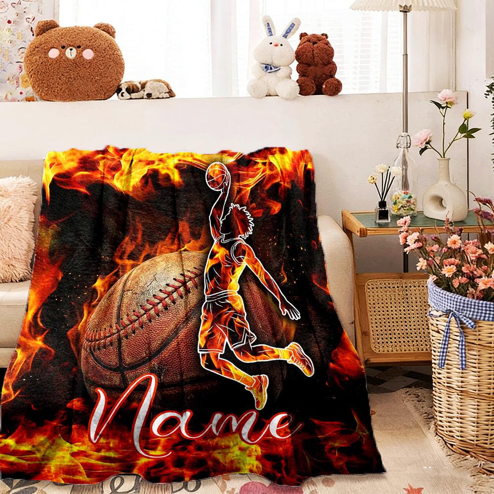 Basketball Flames Home Customize Your Name Customize Your Name Blankets Comfortable Soft Lightweight Allseason Multipurpose Customize Your Name
