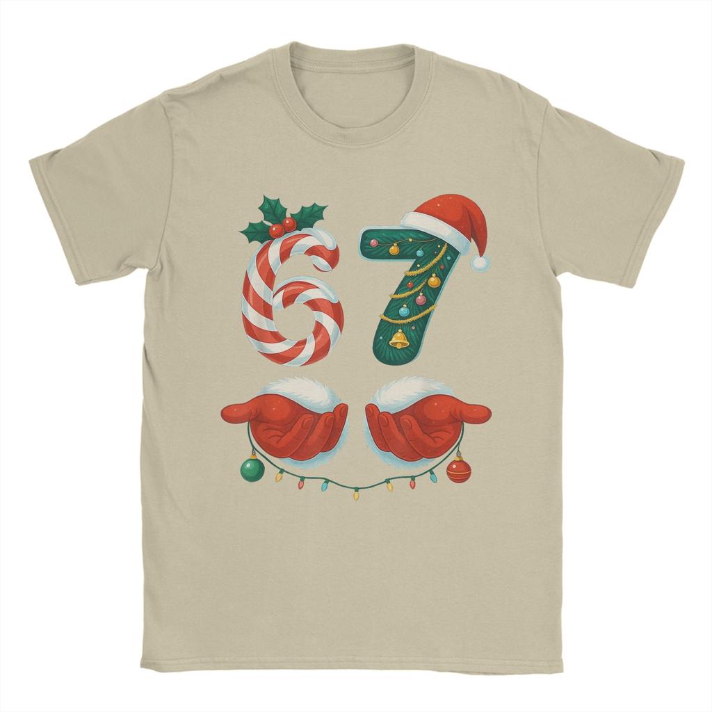 Men's Six Seven 67 Meme 6 7 Christmas Santa and Elf Hand T Shirt Pure Cotton Clothes Short Sleeve O Neck Tee Shirt T-Shirts