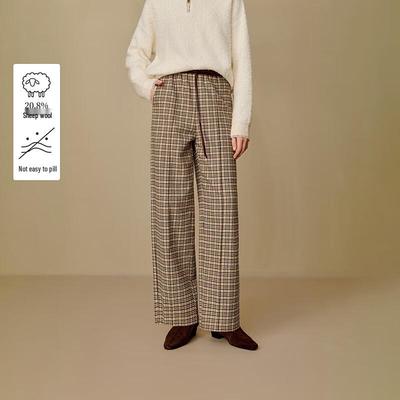 INMAN Women's Plaid Wool-Blend Wide-Leg Pants