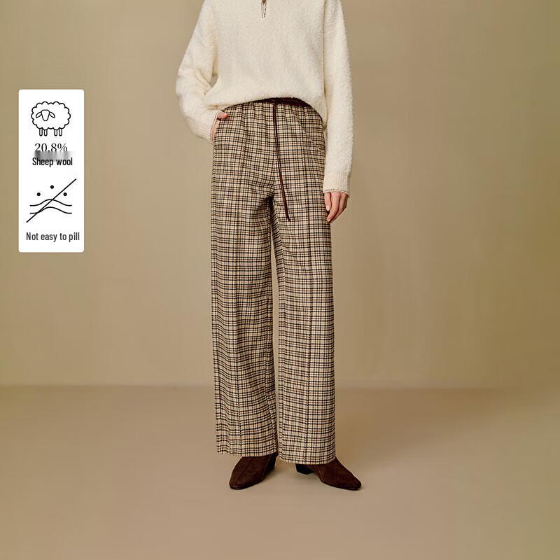 INMAN Women s Plaid Wool-Blend Wide-Leg Pants L