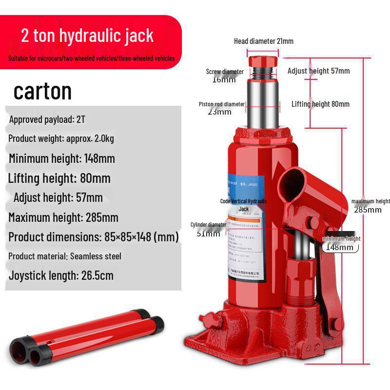 2-Ton Vertical Hydraulic Bottle Jack for Small Cars, Off-road SUVs, and Vans
