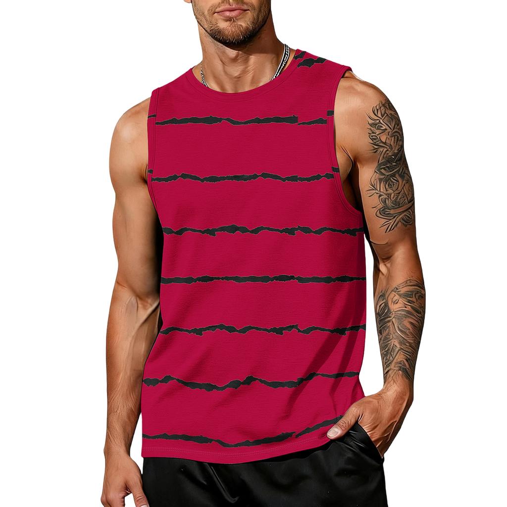 Men's casual trend striped printed vest - Men's sporty breathable sleeveless top