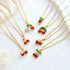 New Sweet and Cute Dripping Oil Strawberry Cherry Titanium Steel Necklace Female Simple Versatile Fruit Series Collarbone Chain