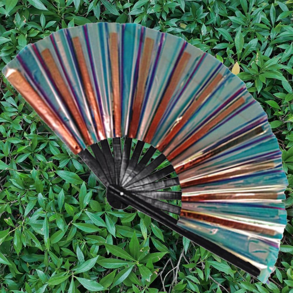 Folding Fan 13 Ribs Burr Free Brilliant Color Transparent Handheld Fan 13 Inch Large Shining Rave Hand Fan Performance Prop