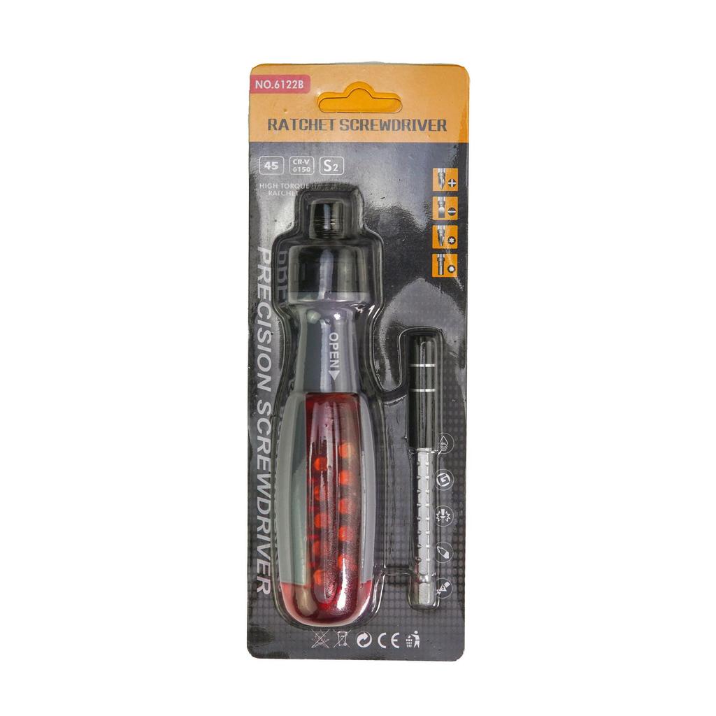 Multifunctional Ratchet Screwdriver Set with Phillips, Flathead, Hex, U-shaped, Y-shaped, and Torx Bits.