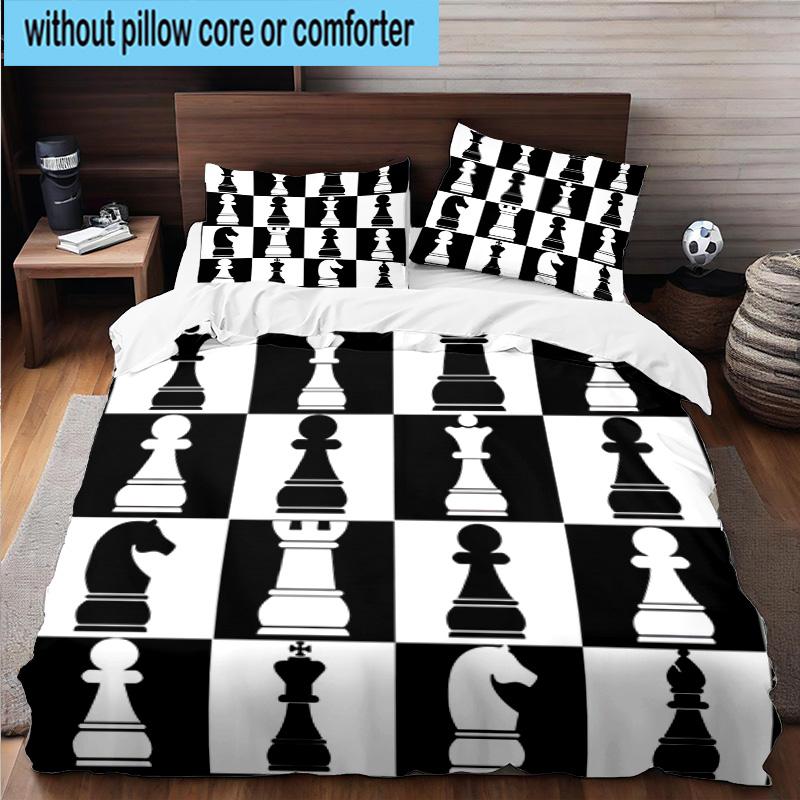 Chess Opening Strategy 3pcs Bedding,Including 1pc Duvet Cover And 2pcs Pillowcases Perfect for Christmas,Ideal for Bedroom, Dormitory