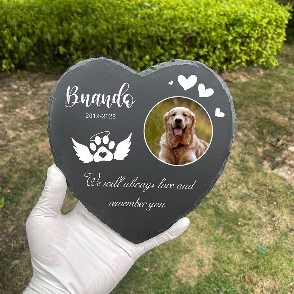 Personalisierter Haustier-Gedenkstein Benutzerdefinierte Hundegrabmarkierung Plakette mit Fotodruck und Name Gartenschiefer-Markierung