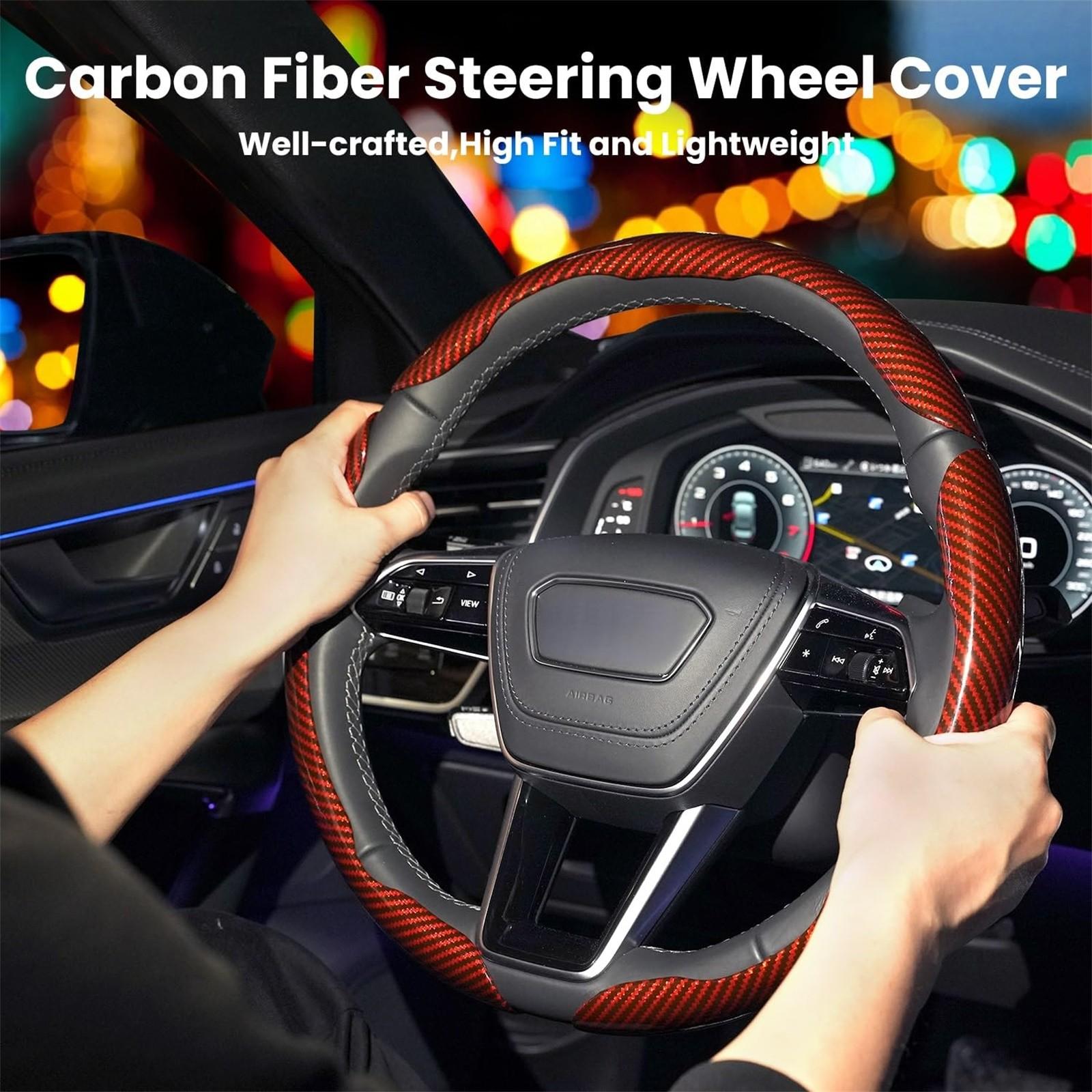 

Комплект из 3 шт. чехлов на руль из углеродного волокна – Противоскользящий, Устойчивый к царапинам, Универсальная посадка для колес 14–16 дюймов – Интерьер для автомобилей, внедорожников One Size красный