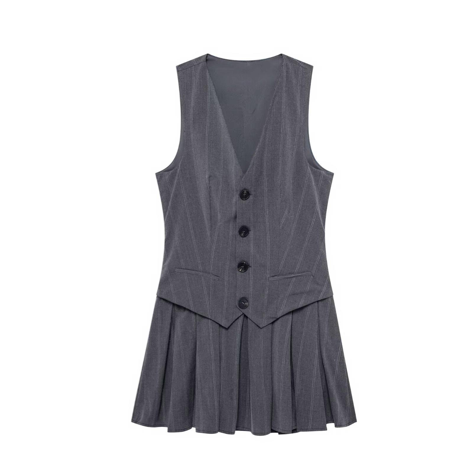 

TAOP&ZA Women s Spring Fashion V-Neck Striped Pleated Dress Medium