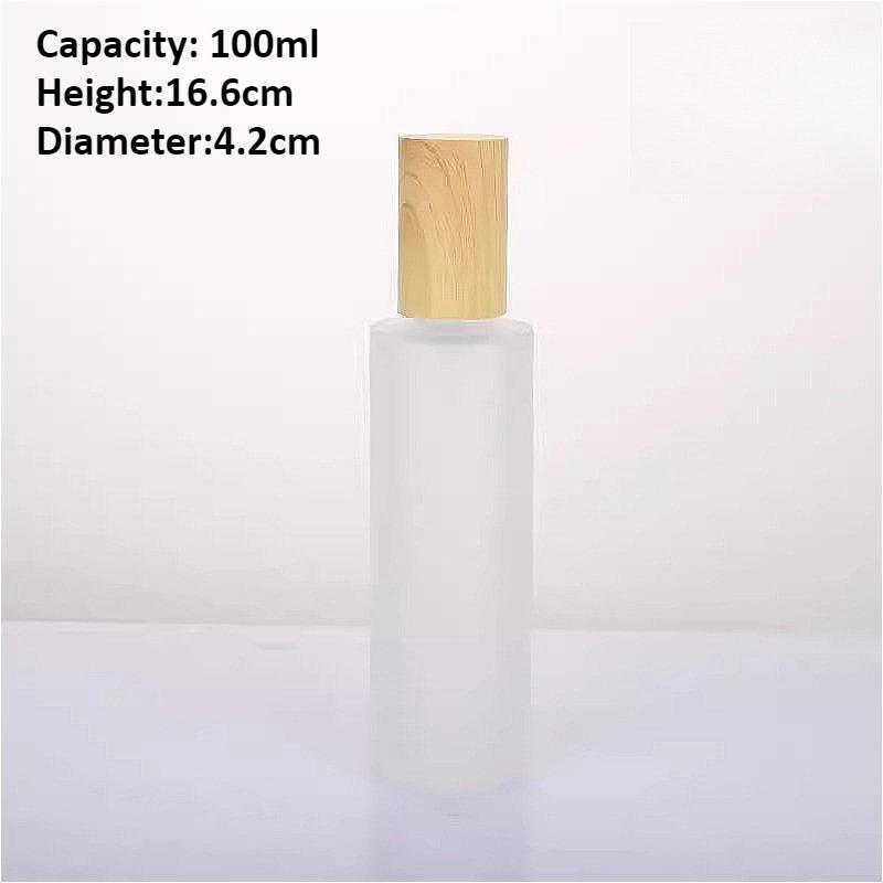 Wood Grain Frosted Glass Bottle with Pump Spray, Refillable Lotion Cosmetic Container for Travel Serum Essentials