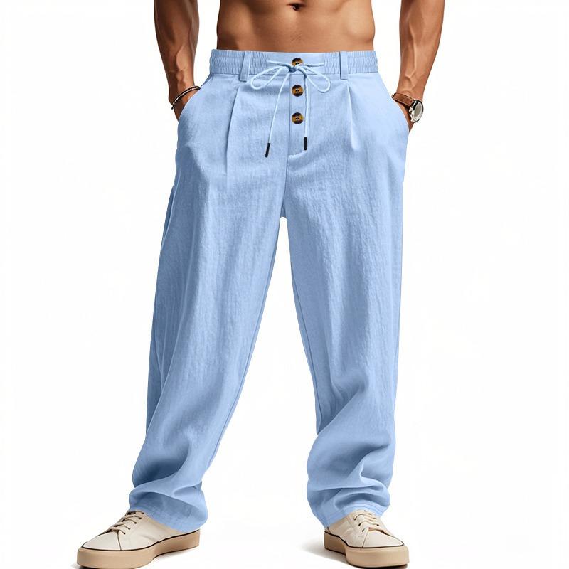 Spring and Summer Lace-up Pants Men's Breathable   Linen Loose Casual Sports Trousers Men