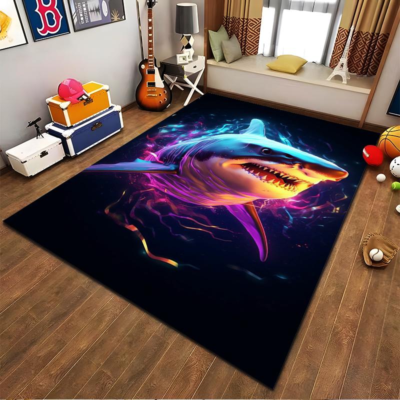 "Colorful Shark Print Carpet with Neon Lighting Style Design" Suitable for use as an anti-slip for living room bedroom sofas