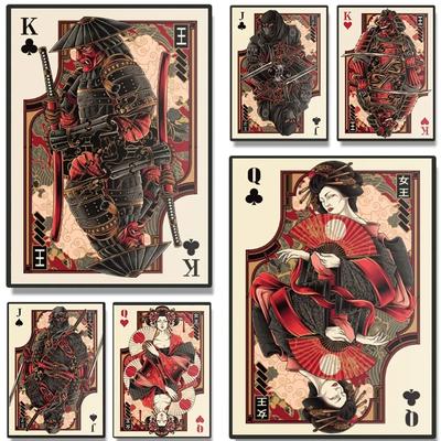Japanese Ninja Samurai Geisha Modern Art Posters King Queen Playing Cards Canvas Painting Wall Print Living Room Club Home Decor
