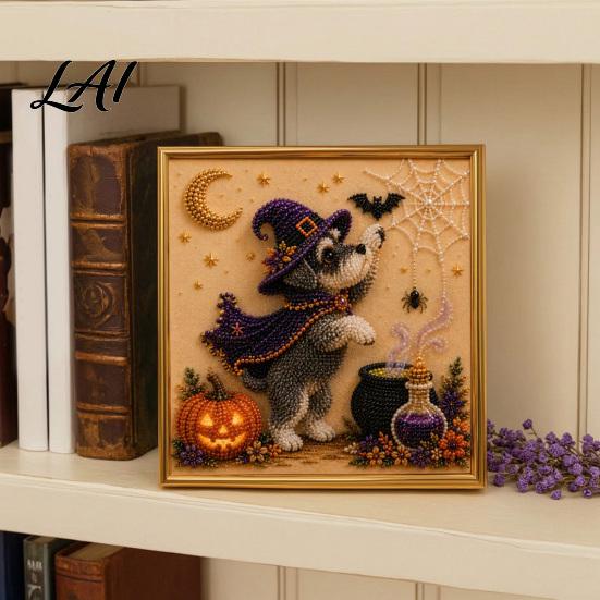 Puppy Themed Faux Pearl Painting Halloween Kit Art DIY Witch Seasonal Home Decor Projects Hat Bead Craft Kit for Adults And Teens Handmade