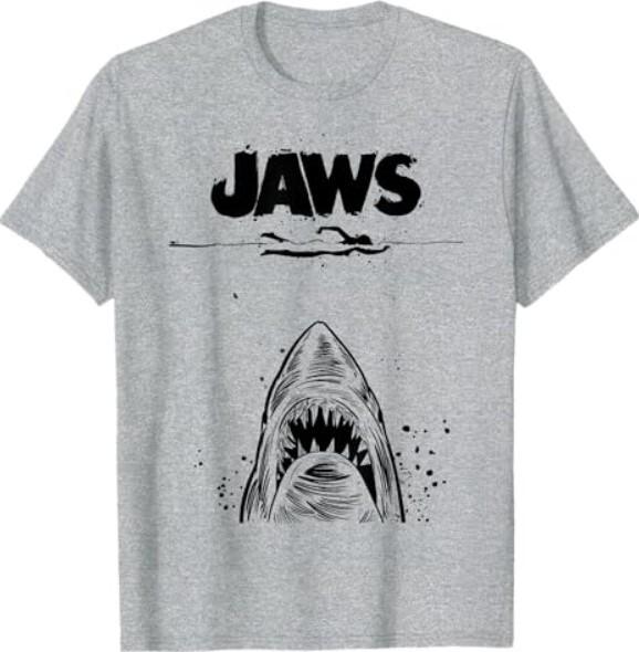 Jaws 50th Anniversary Poster Black White Sketch 2-Sided T-Shirt XXL