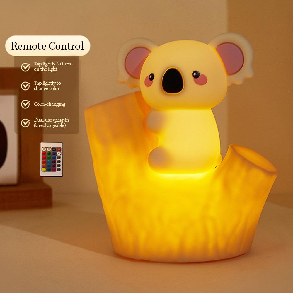 Cute Silicone Koala Tap Light USB Rechargeable Timed Night Light Soft Light Eye Protection LED Light Seven-color Gradient