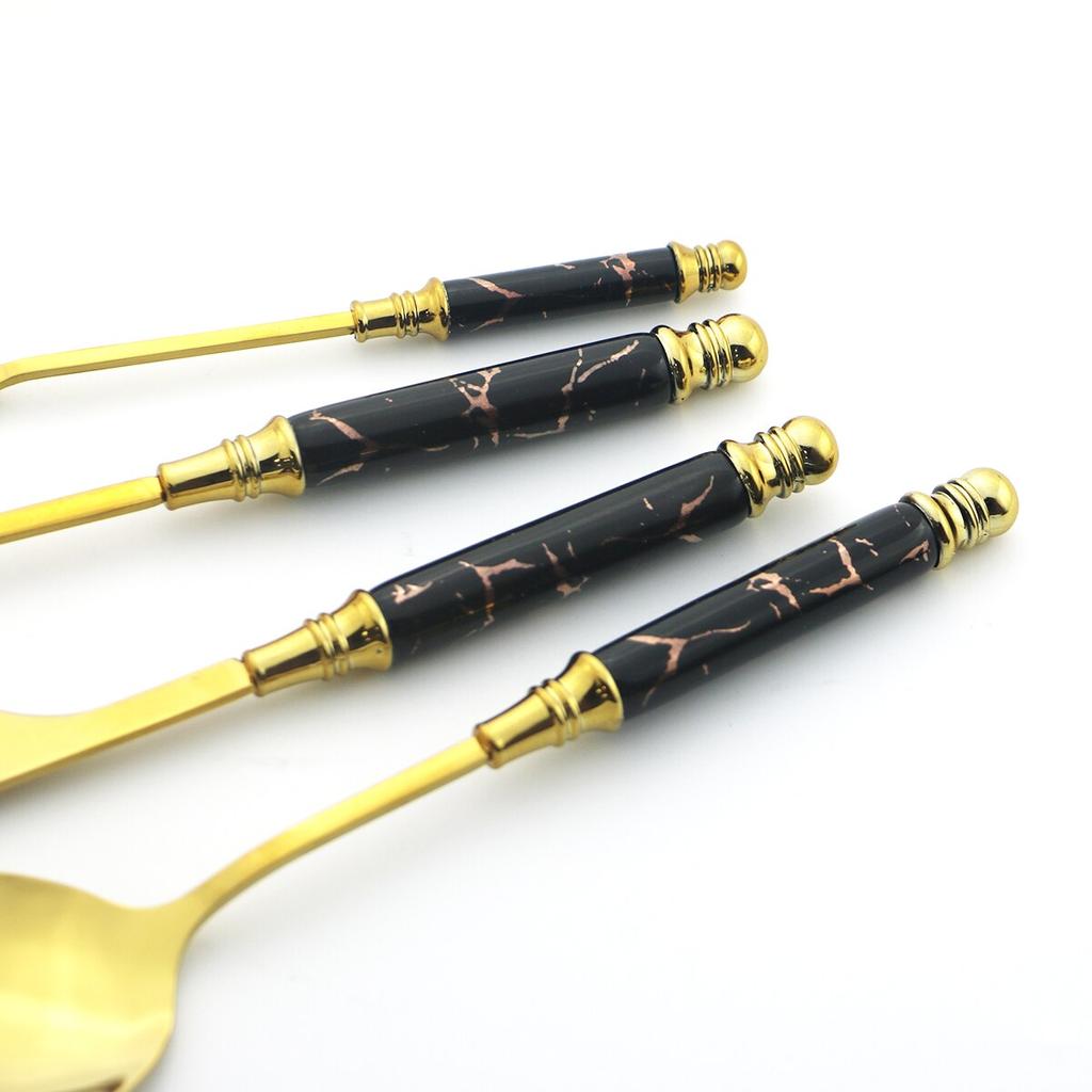 5ks sada příborů z černého zlata Vintage keramické nádobí Nerezové nádobí Nůž Dort Vidlička Čajová lžička Domácí sada příborů