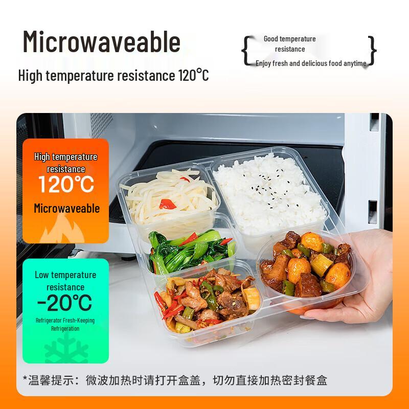 100-Pack Disposable Square 5-Compartment Plastic Meal Prep Containers with Lids (1500ml)
